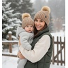 image:imageFunky Junque Mommy amp Me Matching Pom Beanie Set  Women Kids Family Knit AdultInfant  Cable KnitAdultInfant  Detachable Pom  Taupe 2 Pack
