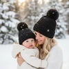 image:imageFunky Junque Mommy amp Me Matching Pom Beanie Set  Women Kids Family Knit AdultInfant  Cable KnitAdultInfant  Ribbed Knit Detachable Pom  Black 2 Pack