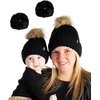 image:imageFunky Junque Mommy amp Me Matching Pom Beanie Set  Women Kids Family Knit AdultInfant  Cable KnitAdultInfant  Ribbed Knit Detachable Pom  Black 2 Pack