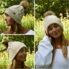 image:imageFunky Junque Mommy amp Me Matching Pom Beanie Set  Women Kids Family Knit AdultInfant  Cable KnitAdultToddler  Cable Knit  Beige 2 Pack