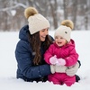 image:imageFunky Junque Mommy amp Me Matching Pom Beanie Set  Women Kids Family Knit AdultInfant  Cable KnitAdultToddler  Cable Knit  Beige 2 Pack