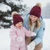 image:imageFunky Junque Mommy amp Me Matching Pom Beanie Set  Women Kids Family Knit AdultInfant  Cable KnitAdultToddler  Cable Knit  Burgundy 2 Pack