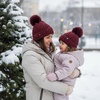 image:imageFunky Junque Mommy amp Me Matching Pom Beanie Set  Women Kids Family Knit AdultInfant  Cable KnitAdultToddler  Detachable Pom  Burgundy 2 Pack