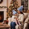 image:imageFunky Junque Mommy amp Me Matching Pom Beanie Set  Women Kids Family Knit AdultInfant  Cable KnitAdultToddler  Detachable Pom  Denim 2 Pack