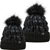 image:imageFunky Junque Mommy amp Me Matching Pom Beanie Set  Women Kids Family Knit AdultInfant  Cable KnitAdultToddler  Puffer  Black 2 Pack