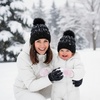 image:imageFunky Junque Mommy amp Me Matching Pom Beanie Set  Women Kids Family Knit AdultInfant  Cable KnitAdultToddler  Puffer  Black 2 Pack