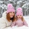 image:imageFunky Junque Mommy amp Me Matching Pom Beanie Set  Women Kids Family Knit AdultInfant  Cable KnitAdultToddler  Puffer  Pink 2 Pack