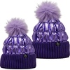image:imageFunky Junque Mommy amp Me Matching Pom Beanie Set  Women Kids Family Knit AdultInfant  Cable KnitAdultToddler  Puffer  Purple 2 Pack