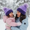 image:imageFunky Junque Mommy amp Me Matching Pom Beanie Set  Women Kids Family Knit AdultInfant  Cable KnitAdultToddler  Puffer  Purple 2 Pack