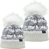 image:imageFunky Junque Mommy amp Me Matching Pom Beanie Set  Women Kids Family Knit AdultInfant  Cable KnitAdultToddler  Puffer  WhiteSilver 2 Pack
