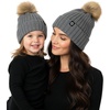 image:imageFunky Junque Mommy amp Me Matching Pom Beanie Set  Women Kids Family Knit AdultInfant  Cable KnitAdultToddler  Ribbed Knit Detachable Pom  Charcoal 2 Pack