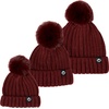 image:imageFunky Junque Mommy amp Me Matching Pom Beanie Set  Women Kids Family Knit AdultInfant  Cable KnitAdultToddlerInfant  Detachable Pom  Burgundy 3 Pack