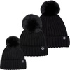 image:imageFunky Junque Mommy amp Me Matching Pom Beanie Set  Women Kids Family Knit AdultInfant  Cable KnitAdultToddlerInfant  Ribbed Knit Detachable Pom  Black 3 Pack