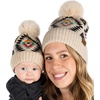 image:imageFunky Junque Mommy amp Me Pom Beanies  3Pack Knit Hats for Mom Toddler amp Infants Adorable Matching Winter SetAztec  Beige