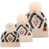 image:imageFunky Junque Mommy amp Me Pom Beanies  3Pack Knit Hats for Mom Toddler amp Infants Adorable Matching Winter SetAztec  Beige