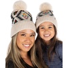 image:imageFunky Junque Mommy amp Me Pom Beanies  3Pack Knit Hats for Mom Toddler amp Infants Adorable Matching Winter SetAztec  Beige