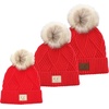 image:imageFunky Junque Mommy amp Me Pom Beanies  3Pack Knit Hats for Mom Toddler amp Infants Adorable Matching Winter SetDiagonal Basketweave  Red