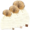 image:imageFunky Junque Mommy amp Me Pom Beanies  3Pack Knit Hats for Mom Toddler amp Infants Adorable Matching Winter SetFaux Fur  Ivory