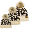 image:imageFunky Junque Mommy amp Me Pom Beanies  3Pack Knit Hats for Mom Toddler amp Infants Adorable Matching Winter SetLeopard  Beige