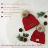 image:imageFunky Junque Mommy amp Me Pom Beanies  Cozy Knit Womens Beanie amp Toddler Girl Winter Hat Set Ages 14 Great SetDiagonal Basketweave  Red