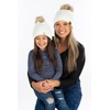 image:imageFunky Junque Mommy amp Me Pom Beanies  Cozy Knit Womens Beanie amp Toddler Girl Winter Hat Set Ages 14 Great SetFaux Fur  Ivory