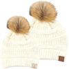image:imageFunky Junque Mommy amp Me Pom Beanies  Cozy Knit Womens Beanie amp Toddler Girl Winter Hat Set Ages 14 Great SetFaux Fur  Ivory