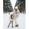 image:imageFunky Junque Mommy amp Me Pom Beanies  Cozy Knit Womens Beanie amp Toddler Girl Winter Hat Set Ages 14 Great SetFaux Fur  Ivory