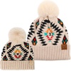 image:imageFunky Junque Mommy amp Me Pom Pom Beanies Set  Infant Baby amp Mom Matching Winter Outfits Warm Newborn amp Womens Beanie HatsAztec  Beige