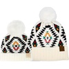 image:imageFunky Junque Mommy amp Me Pom Pom Beanies Set  Infant Baby amp Mom Matching Winter Outfits Warm Newborn amp Womens Beanie HatsAztec  White