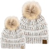 image:imageFunky Junque Mommy amp Me Pom Pom Beanies Set  Infant Baby amp Mom Matching Winter Outfits Warm Newborn amp Womens Beanie HatsConfetti  Ivory Faux Fur Pom