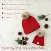 image:imageFunky Junque Mommy amp Me Pom Pom Beanies Set  Infant Baby amp Mom Matching Winter Outfits Warm Newborn amp Womens Beanie HatsDiagonal Basketweave  Red