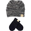 image:imageFunky Junque Newborn Baby Knit Beanie amp Fleece Mittens Set  Warm Winter EssentialsBeanie BlackGrey 31  Mittens Black