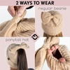 image:imageFunky Junque Ponytail Beanie Hat with Sequin Bow  Warm Stretchy Winter Cap for Women  Winter Neutrals Pastel HuesCamel