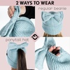 image:imageFunky Junque Ponytail Beanie Hat with Sequin Bow  Warm Stretchy Winter Cap for Women  Winter Neutrals Pastel HuesLight Blue