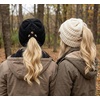 image:imageFunky Junque Ponytail Beanie for Women  Criss Cross High Pony Tail Womens Winter Hat Warm Cute Knit Ponyback Beanies2 Pack  Beige  Black