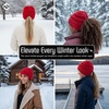 image:imageFunky Junque Ponytail Beanie for Women  Criss Cross High Pony Tail Womens Winter Hat Warm Cute Knit Ponyback BeaniesRed