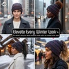 image:imageFunky Junque Ponytail Beanie for Women  Winter Hat Soft Stretch Cable Knit High Pony Tail Womens Running Hats2 Pack  Black  Kaleidoscope