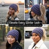 image:imageFunky Junque Ponytail Beanie for Women  Winter Hat Soft Stretch Cable Knit High Pony Tail Womens Running Hats4 Tone Mix  Purple  Navy  Dark Denim  Beige