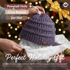 image:imageFunky Junque Ponytail Beanie for Women  Winter Hat Soft Stretch Cable Knit High Pony Tail Womens Running Hats4 Tone Mix  Purple  Navy  Dark Denim  Beige