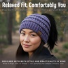 image:imageFunky Junque Ponytail Beanie for Women  Winter Hat Soft Stretch Cable Knit High Pony Tail Womens Running Hats4 Tone Mix  Purple  Navy  Dark Denim  Beige