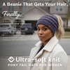 image:imageFunky Junque Ponytail Beanie for Women  Winter Hat Soft Stretch Cable Knit High Pony Tail Womens Running Hats4 Tone Mix  Purple  Navy  Dark Denim  Beige