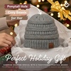 image:imageFunky Junque Ponytail Beanie for Women  Winter Hat Soft Stretch Cable Knit High Pony Tail Womens Running HatsA Confetti Dove Grey Design