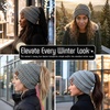 image:imageFunky Junque Ponytail Beanie for Women  Winter Hat Soft Stretch Cable Knit High Pony Tail Womens Running HatsA Confetti Dove Grey Design