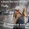 image:imageFunky Junque Ponytail Beanie for Women  Winter Hat Soft Stretch Cable Knit High Pony Tail Womens Running HatsA Confetti Oatmeal Design