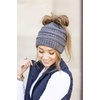 image:imageFunky Junque Ponytail Beanie for Women  Winter Hat Soft Stretch Cable Knit High Pony Tail Womens Running HatsA Graphite Grey Tricolor Mix