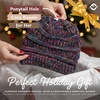 image:imageFunky Junque Ponytail Beanie for Women  Winter Hat Soft Stretch Cable Knit High Pony Tail Womens Running HatsA Jet Black Kaleidoscope Tricolor Mix