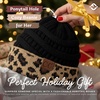 image:imageFunky Junque Ponytail Beanie for Women  Winter Hat Soft Stretch Cable Knit High Pony Tail Womens Running HatsA Leopard Print  Black