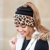 image:imageFunky Junque Ponytail Beanie for Women  Winter Hat Soft Stretch Cable Knit High Pony Tail Womens Running HatsA Leopard Print  Black
