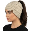 image:imageFunky Junque Ponytail Beanie for Women  Winter Hat Soft Stretch Cable Knit High Pony Tail Womens Running HatsBeige