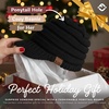 image:imageFunky Junque Ponytail Beanie for Women  Winter Hat Soft Stretch Cable Knit High Pony Tail Womens Running HatsBlack  Brim